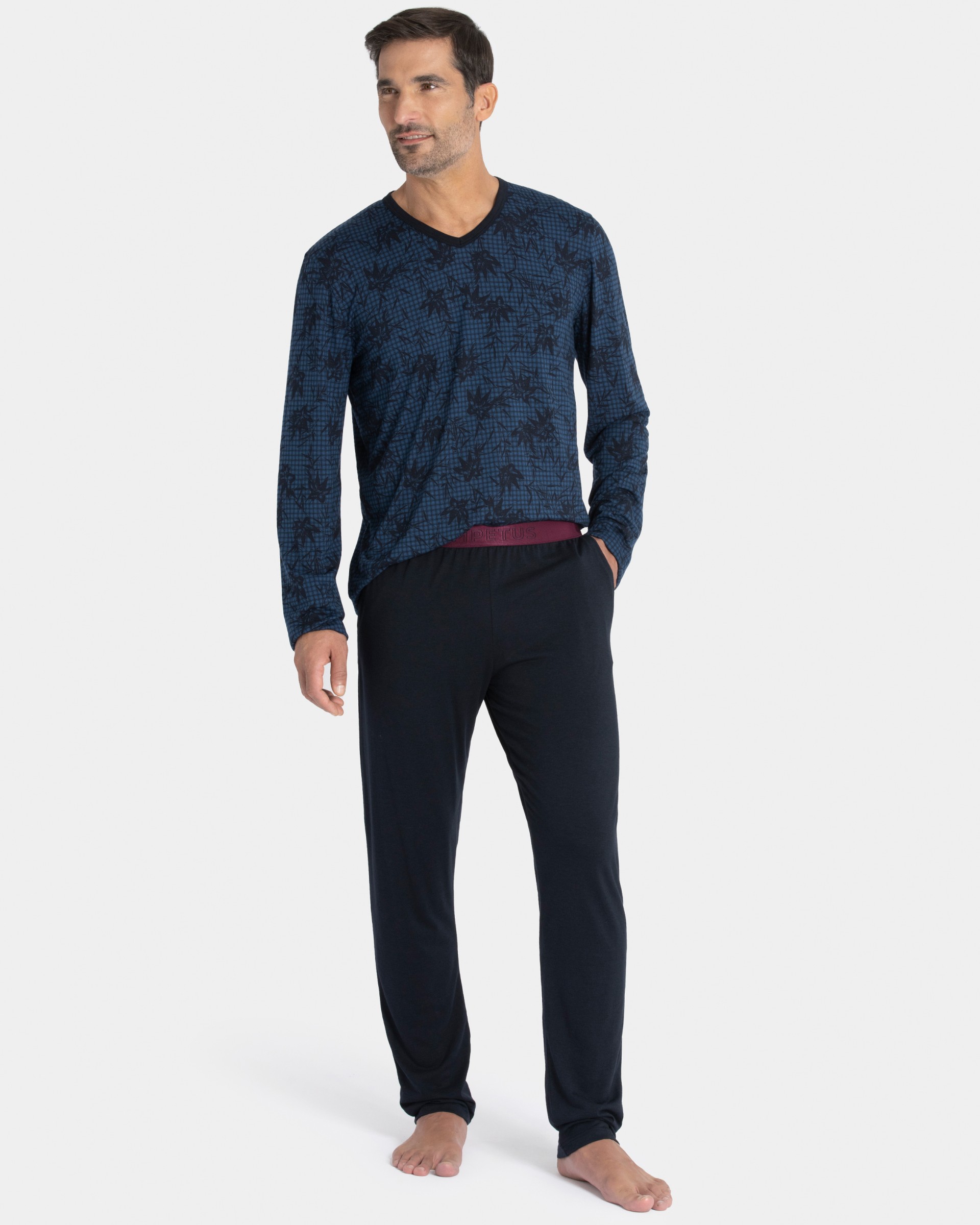 Pijama largo de hombre estampado en Lyocell