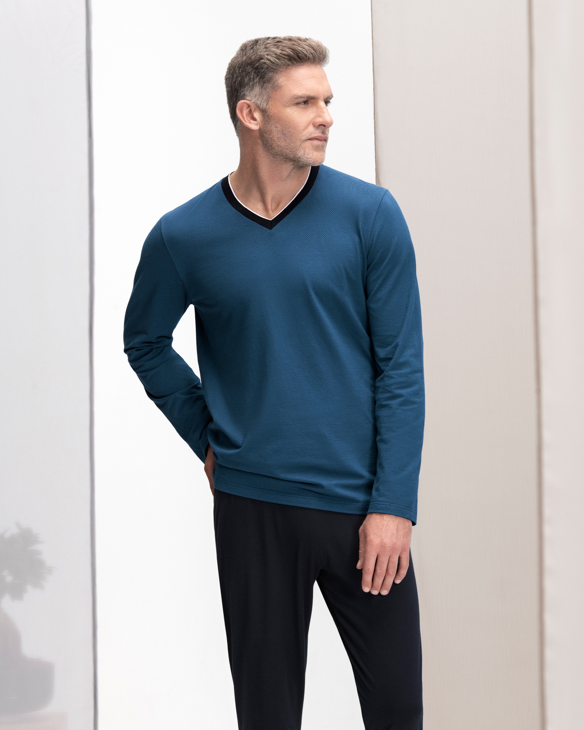 Pijama largo de hombre en Algodón