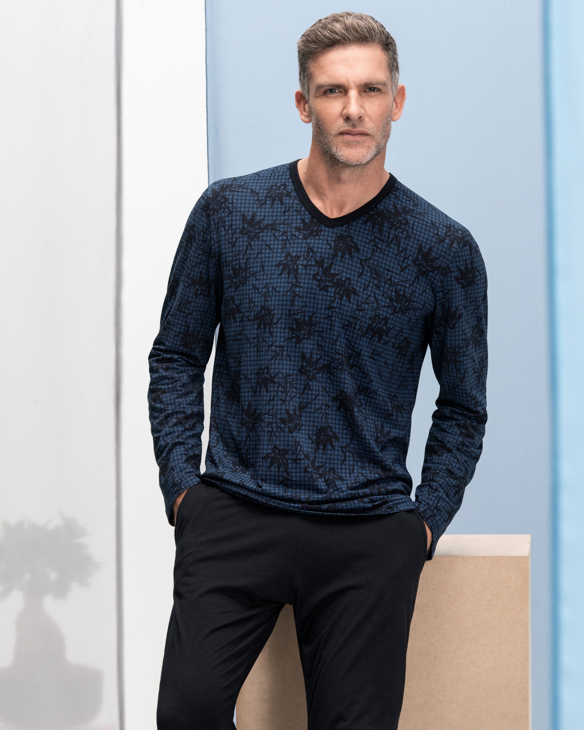 Pijama largo de hombre estampado en Lyocell