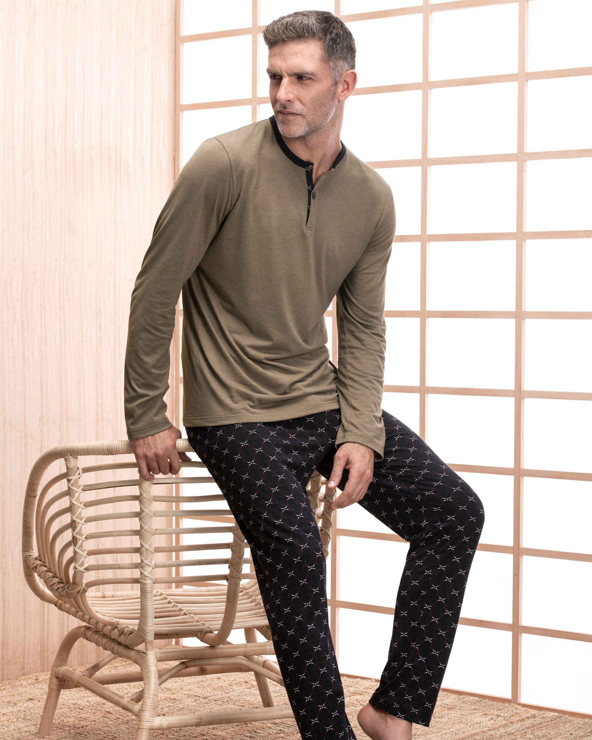 Pijama de punto de hombre en Algodón Lyocell