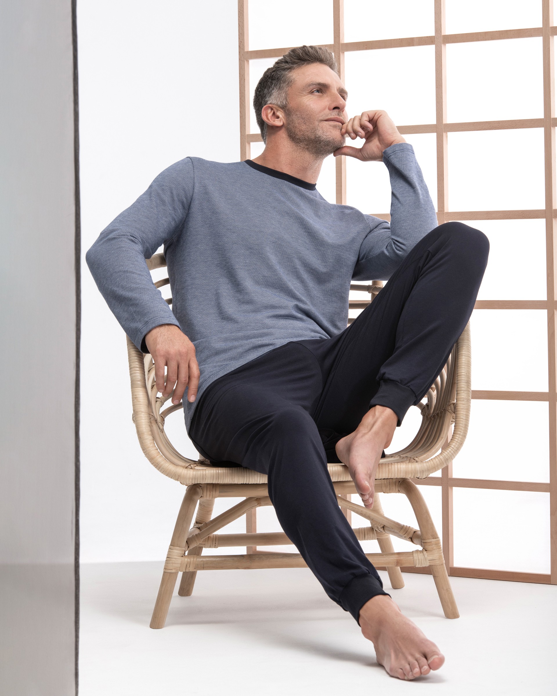 Pijama de punto de hombre en Algodón