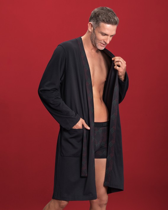 Man's printed dressing gown in cotton Modal