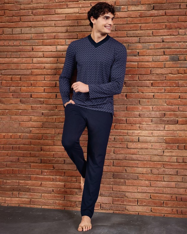 Pijama comprido de homem em Algodão
