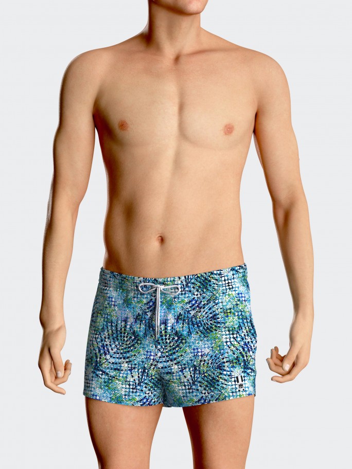 Kurze Badeshorts mit exotischem Print