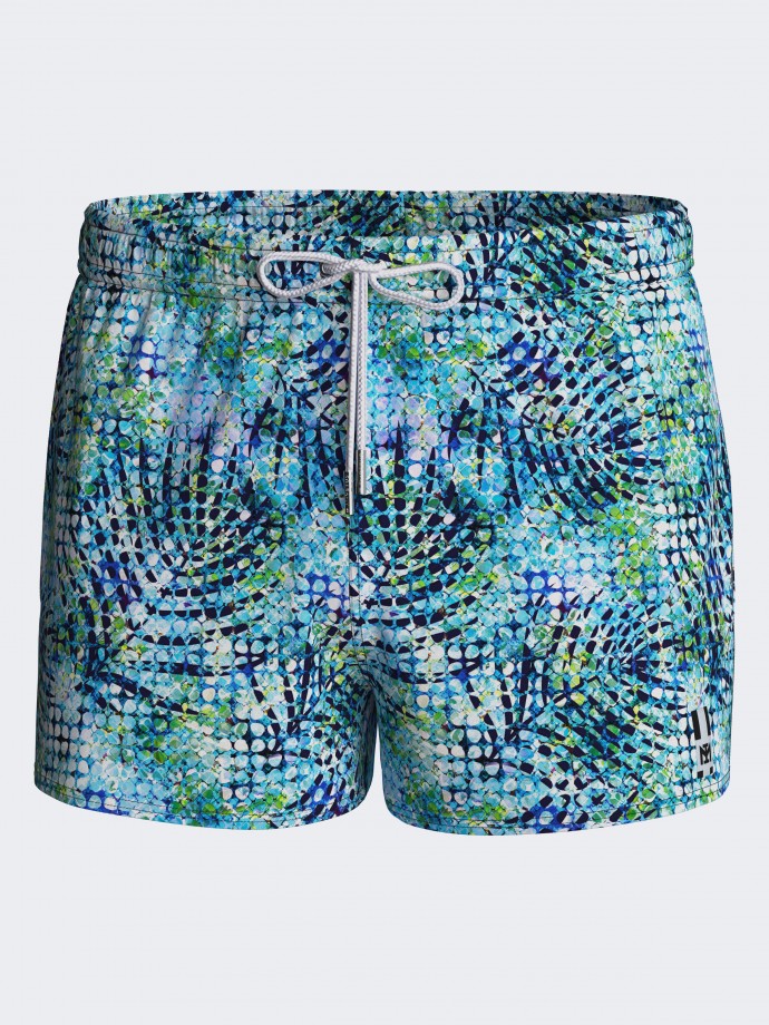 Kurze Badeshorts mit exotischem Print