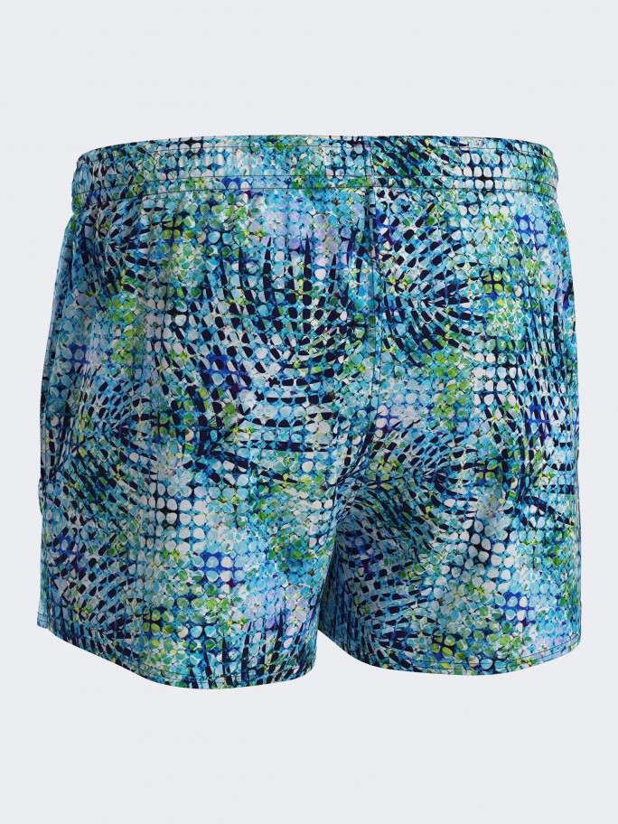 Kurze Badeshorts mit exotischem Print