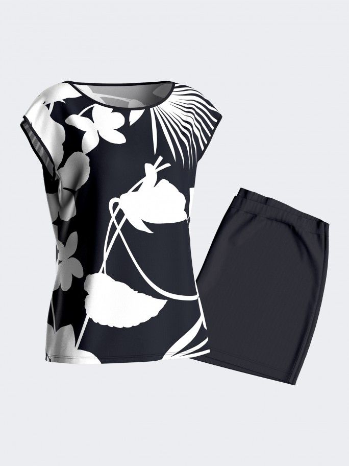 Kurzer Damenpyjama mit Blumenprint aus Lyocell