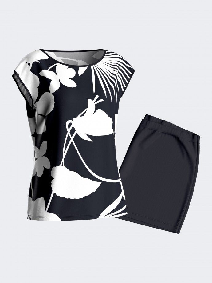 Kurzer Damenpyjama mit Blumenprint aus Lyocell