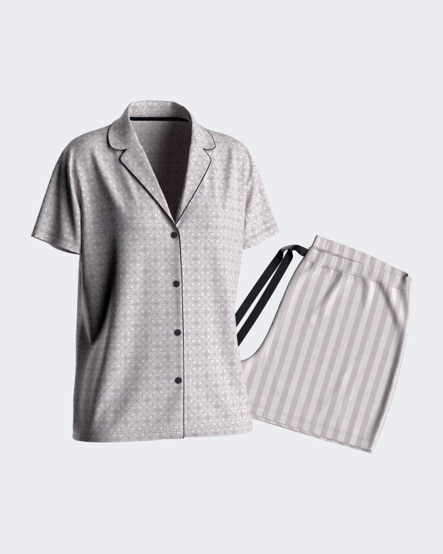 Pijama curto de mulher com botões em Algodão Modal