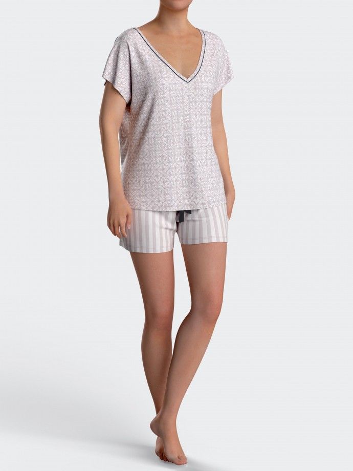Pijama curto de mulher com botões em Algodão Modal