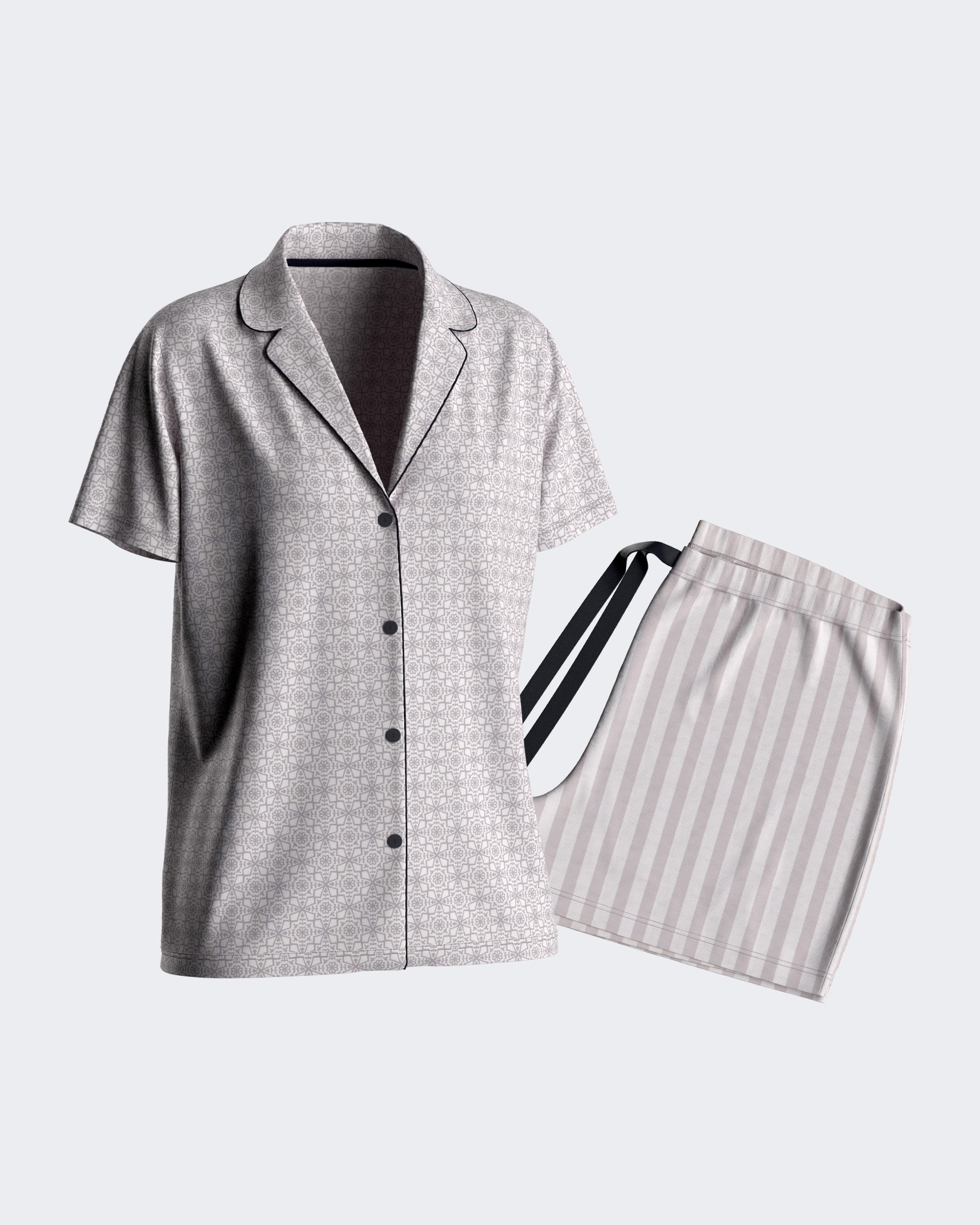 Kurzer Damen-Pyjama mit Knöpfen aus Baumwoll-Modal