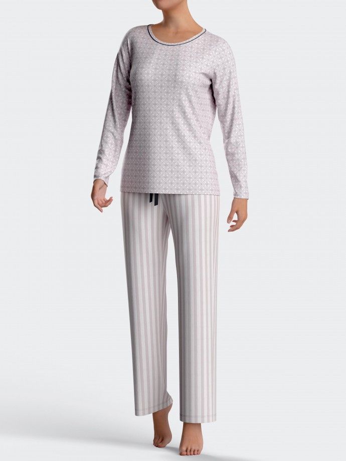 Damen-Pyjama mit Mikromotiv aus Baumwoll-Modal