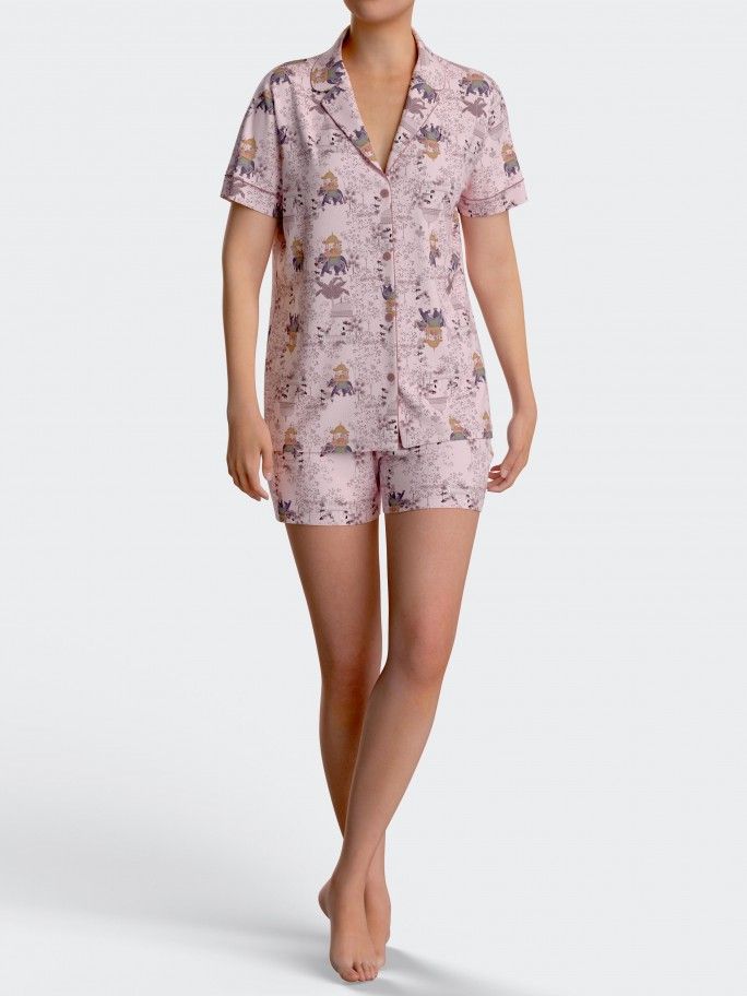 Short Woman's Pyjamas with buttons in Cotton Modal