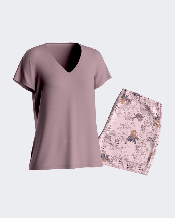 Pijama curto de mulher estampado em Algodo Modal