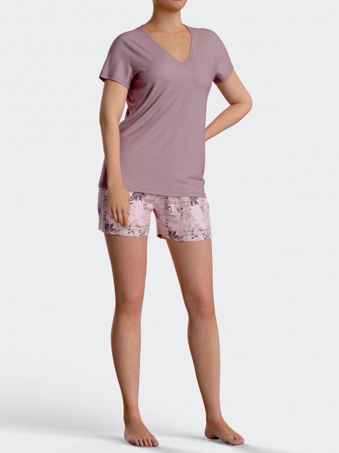 Kurzer Damen-Pyjama mit Baumwoll-Modal-Print