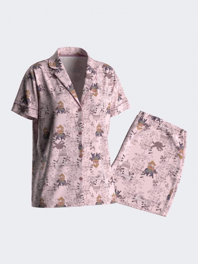 Kurzer Damen-Pyjama mit Knpfen aus Baumwoll-Modal