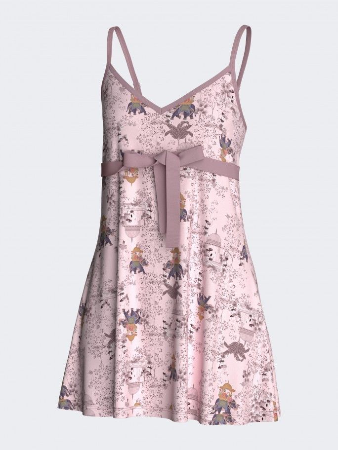 Short nightgown with straps with exotic print