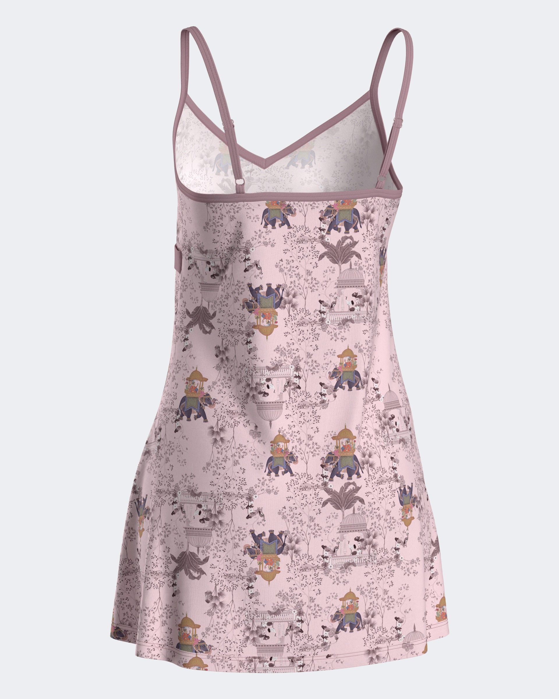 Short nightgown with straps with exotic print