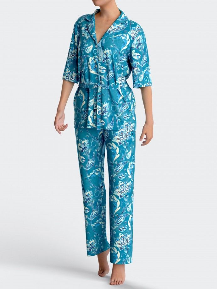 Pijama botones estampado floral en Modal
