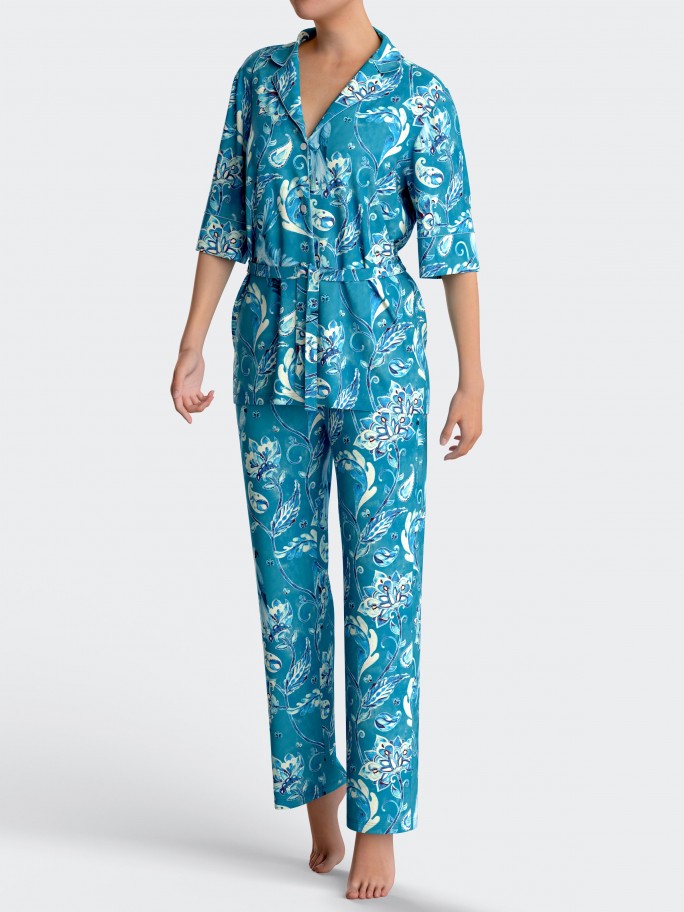 Pyjama mit Knopfleiste und Blumenprint aus Modal