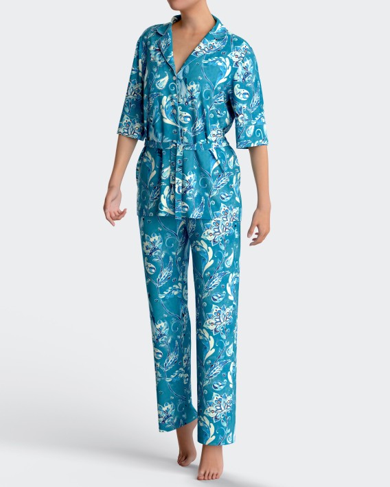 Pijama botes estampado floral em Modal