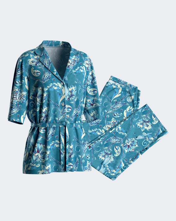 Pijama botes estampado floral em Modal