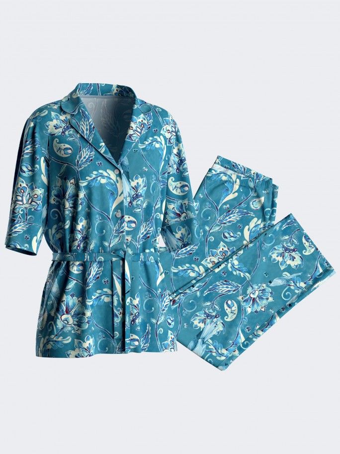 Pyjama mit Knopfleiste und Blumenprint aus Modal