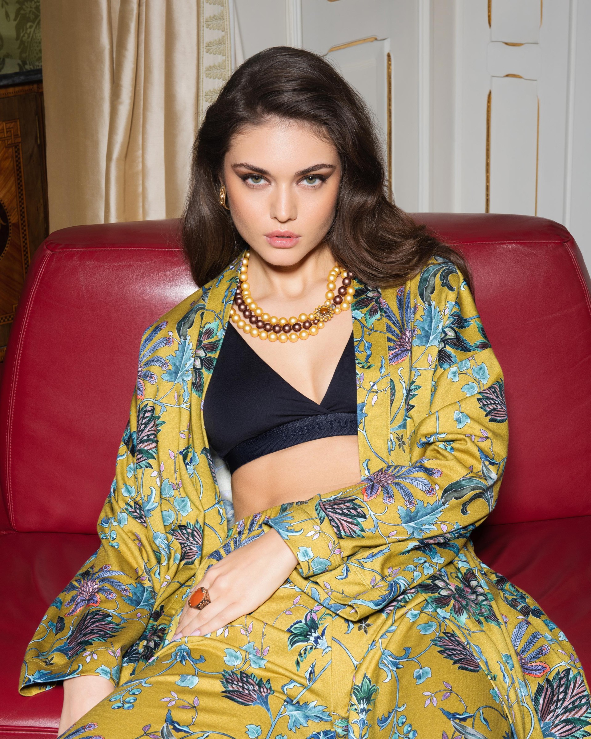 Printed dressing gown in cotton modal