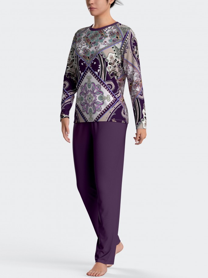 Damen-Pyjama mit Paisley Muster aus Baumwoll-Modal