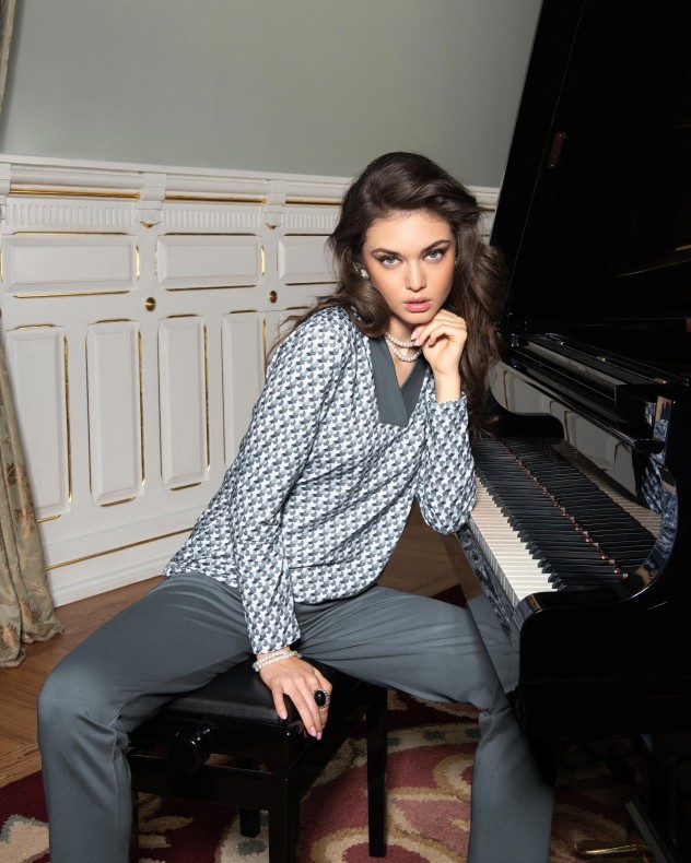 Pyjama micro-motive imprimé en coton modal