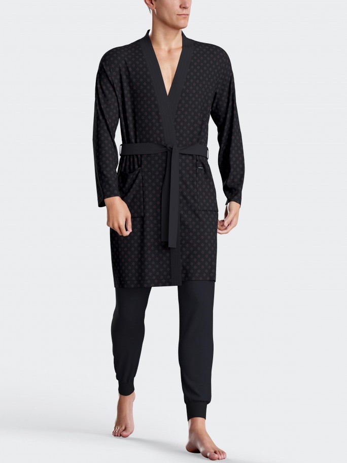 Printed men's dressing gown in Cotton