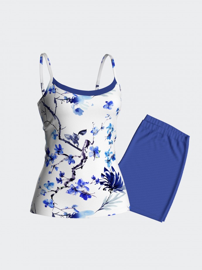 Kurzer Pyjama mit Blumendruck aus Modal