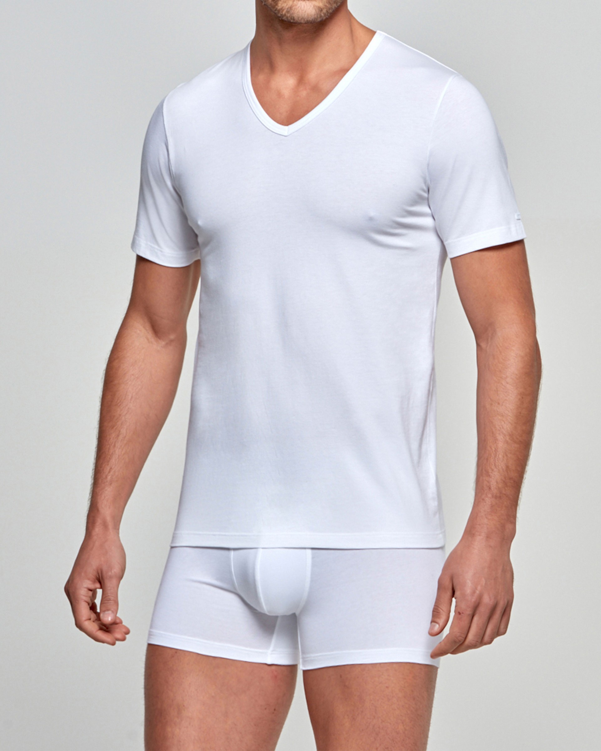 T-shirt de homem gola em V Cotton Stretch