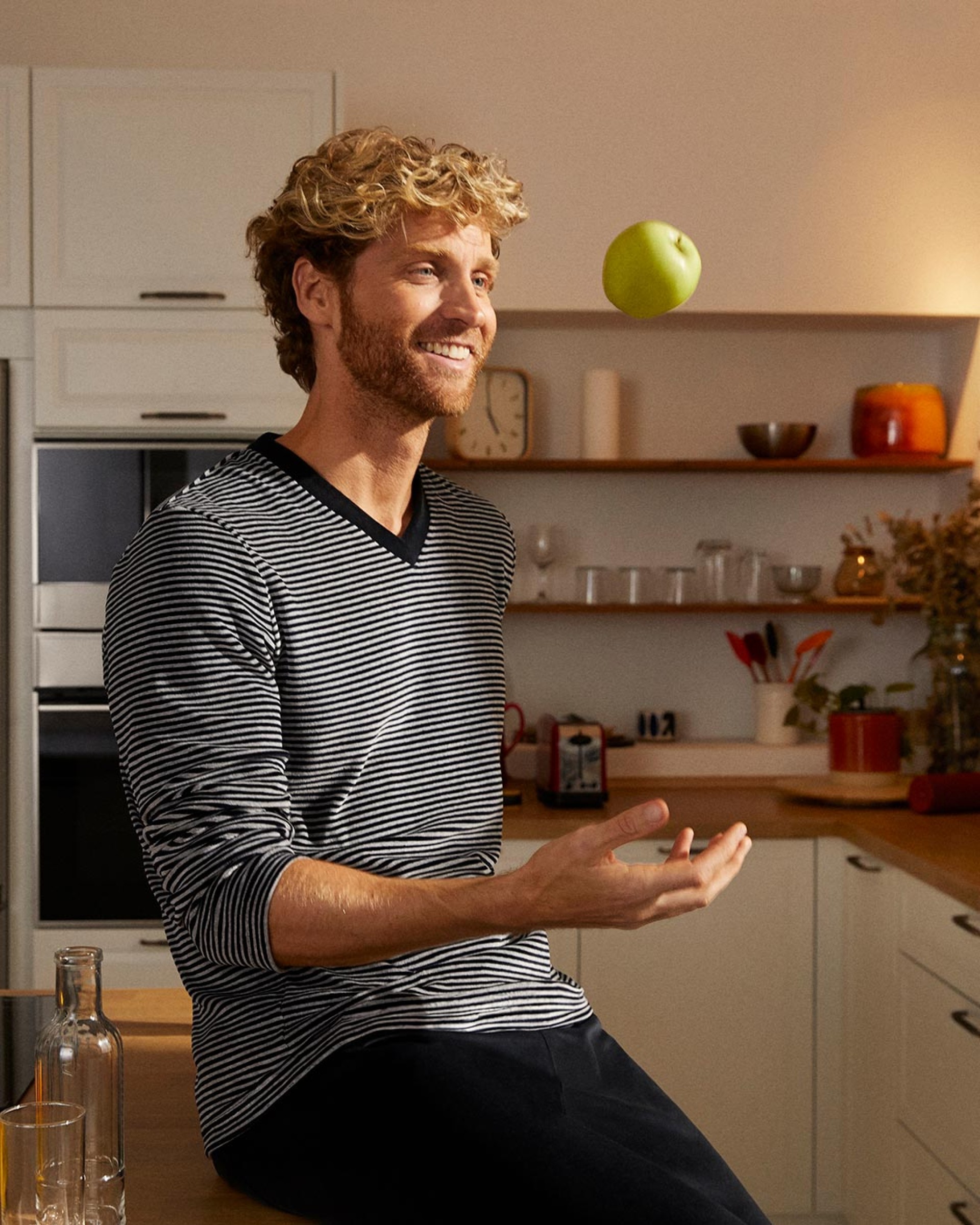 Striped men's thermal velvet pyjama