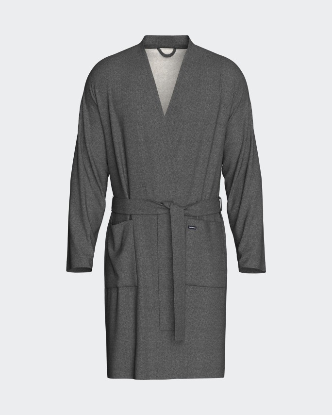 grey cotton dressing gown Cosy twill organic cotton dressing gown main image 0