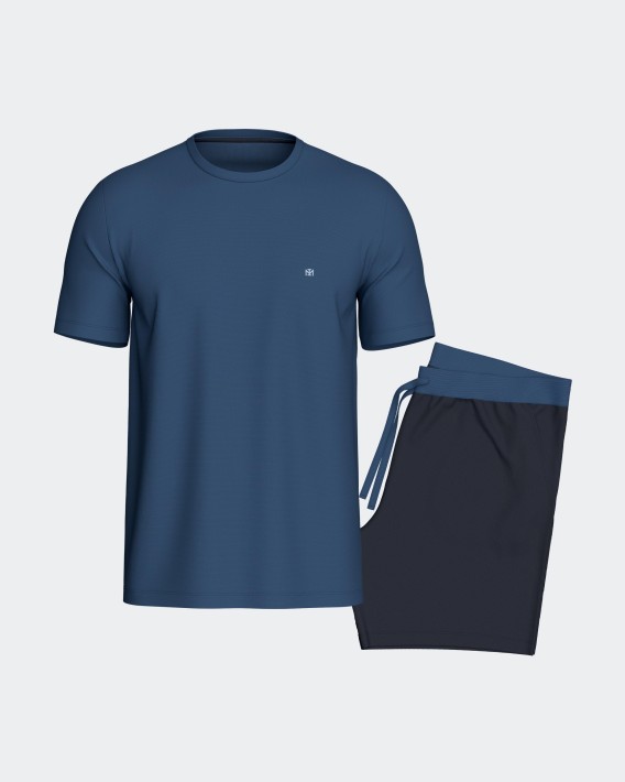 Kort pyjamas i let og bld lyocell og bomuld