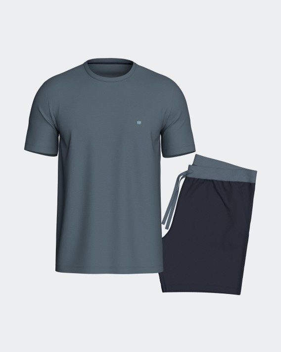 Kort pyjamas i let og bld lyocell og bomuld