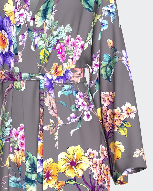 Women's floral print dressing gown in Cotton Modal