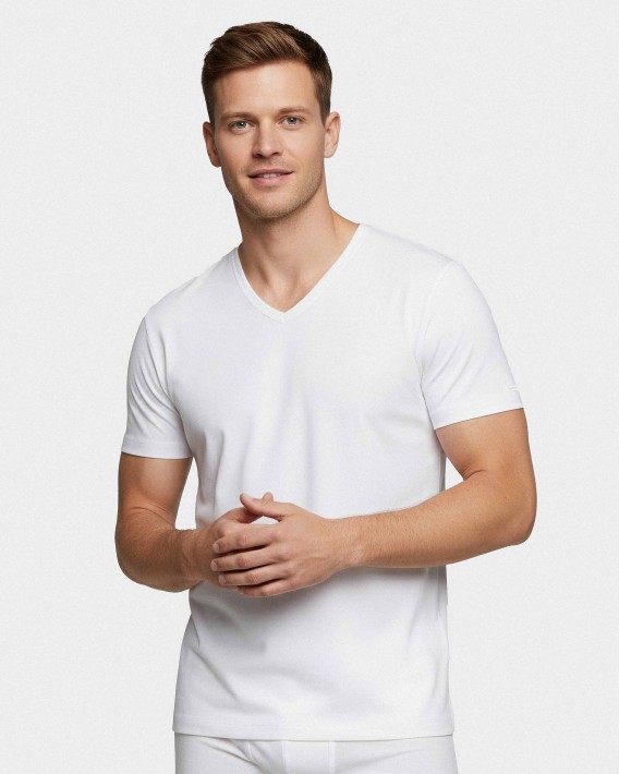 T-shirt de homem gola em V Cotton Stretch