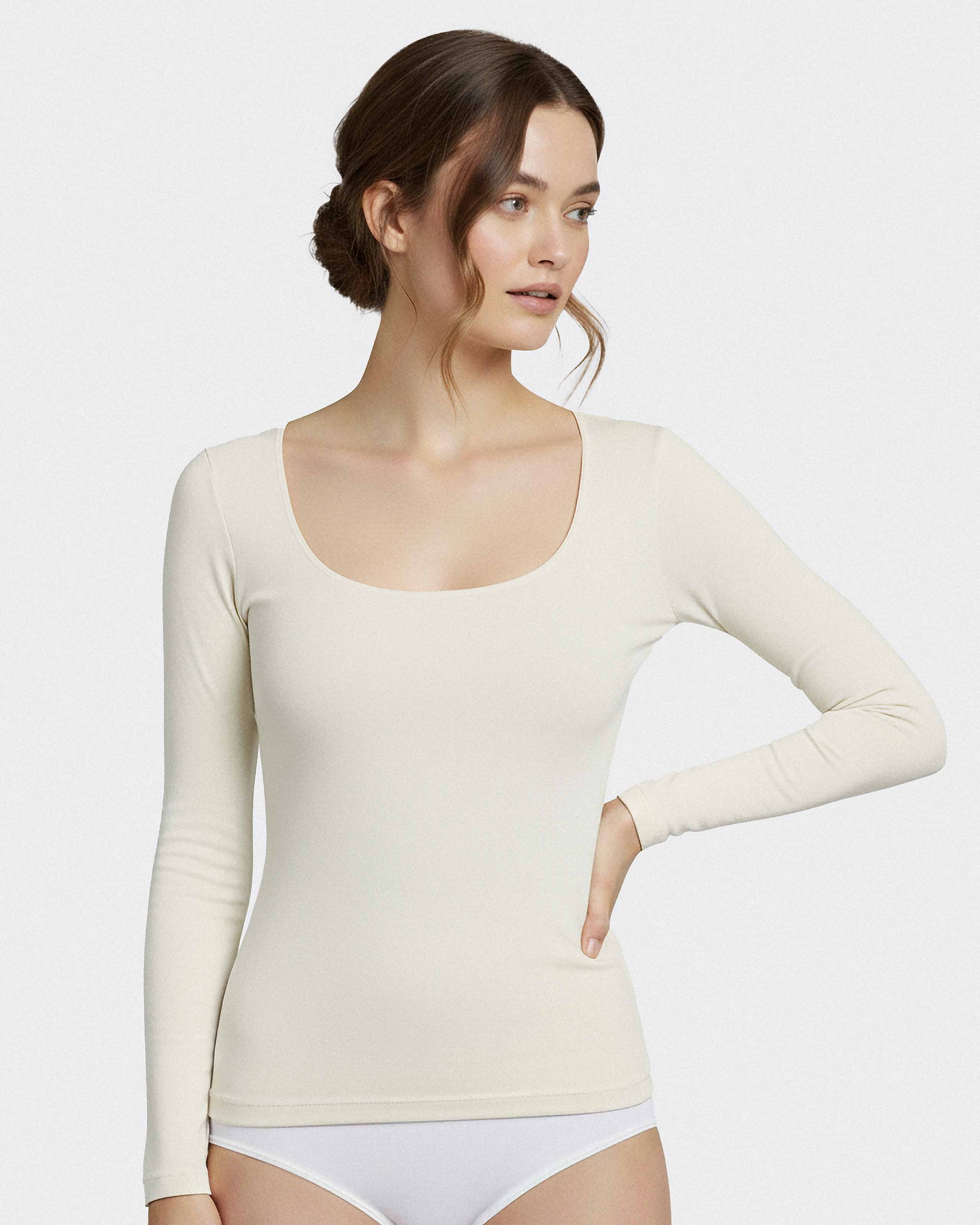 T-shirt long sleeves of woman in Wool Lyocell