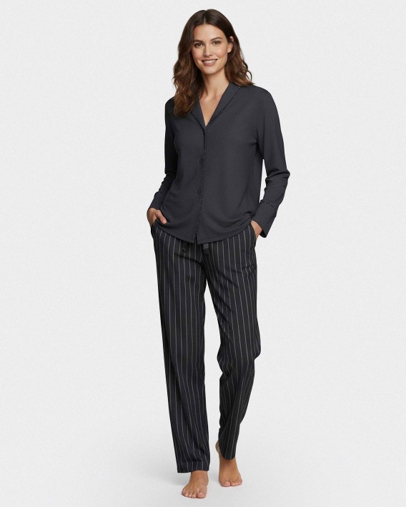 Women's long striped pyjamas in cotton modal