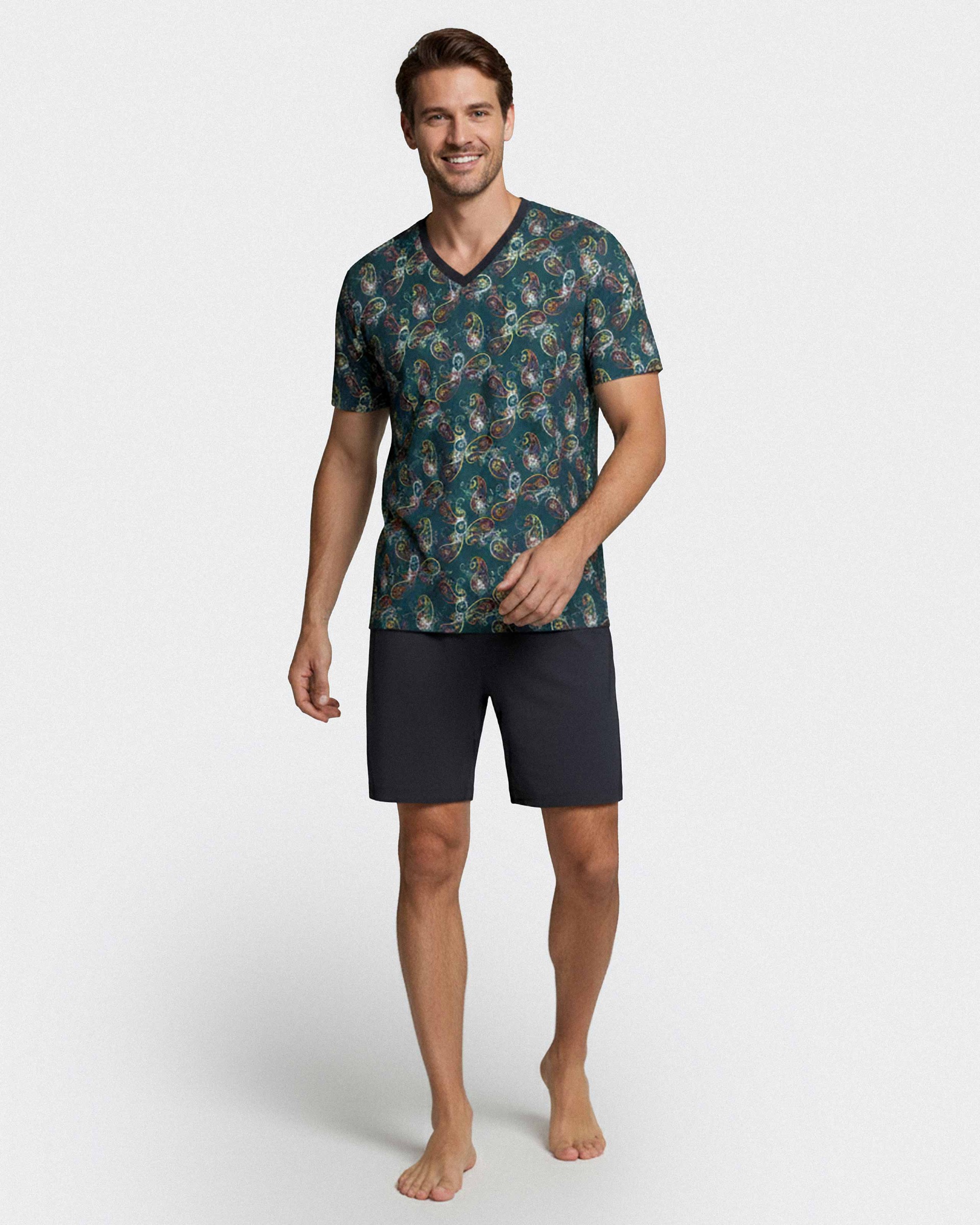 Pijama de homem estampado cornucópias em Lyocell