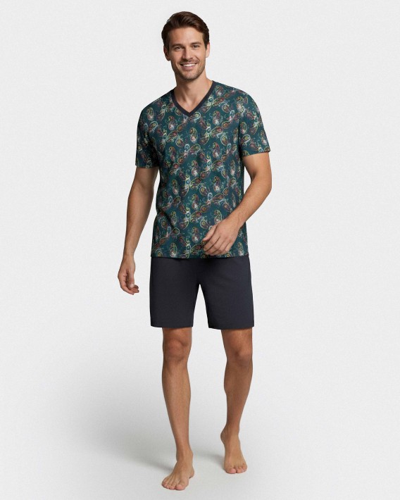 Pijama de homem estampado cornucópias em Lyocell