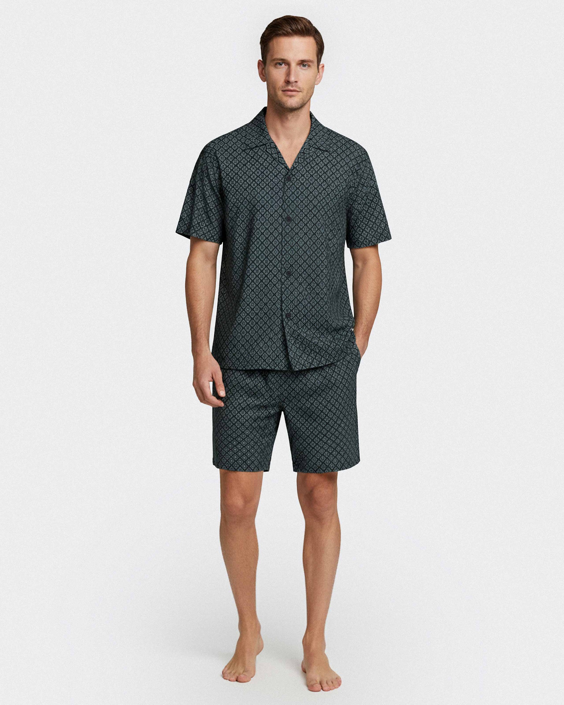 Pijama corto con botones de hombre en Lyocell