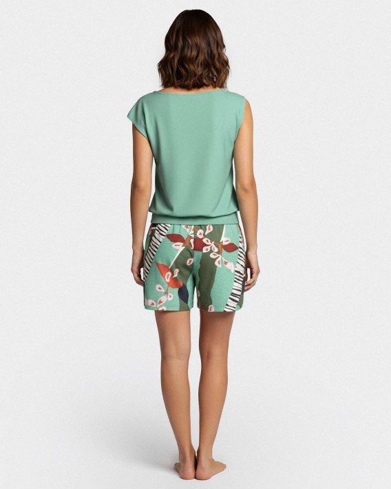 Pijama curto com estampado botânico em Modal
