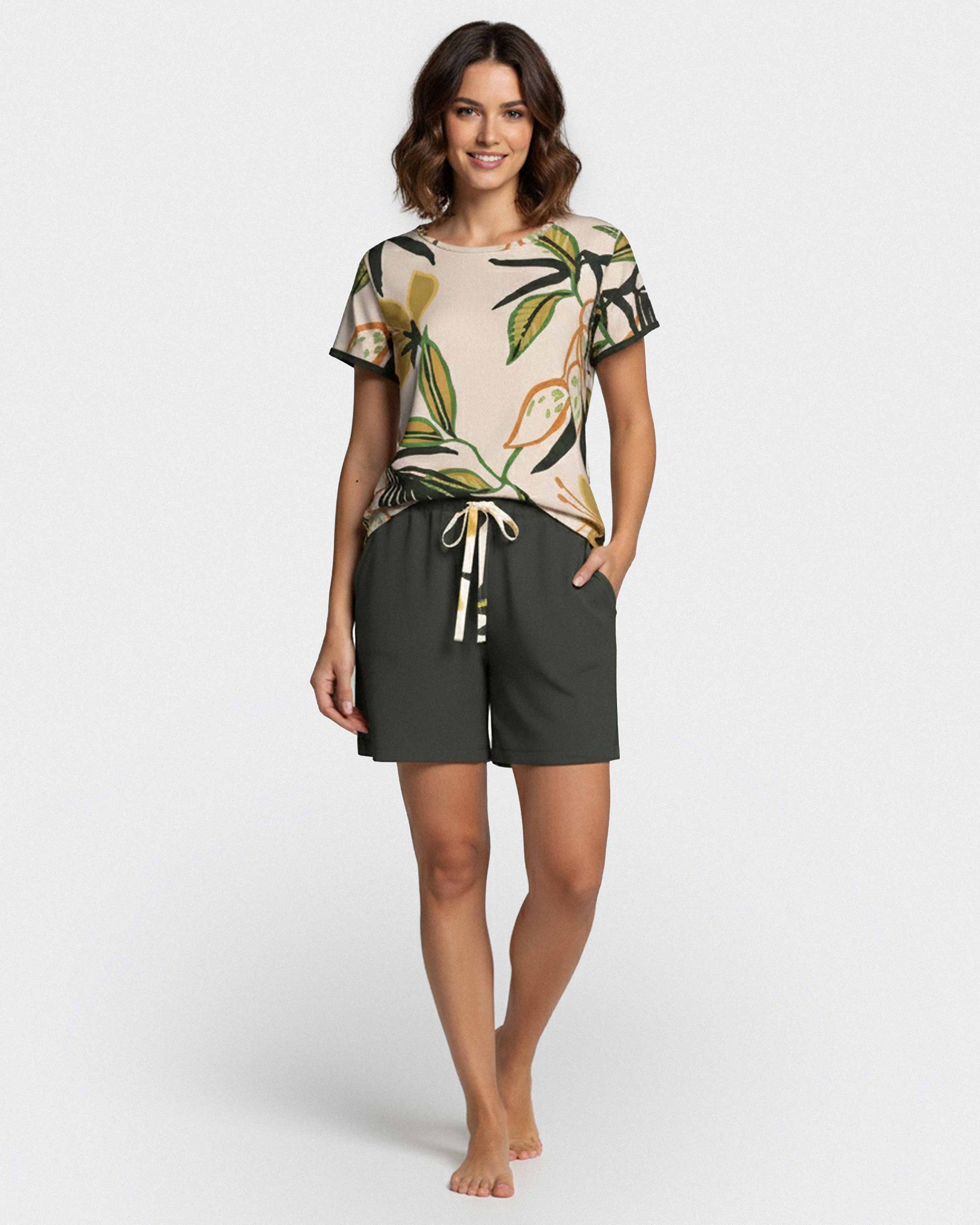 Pijama curto de mulher estampado em Lyocell