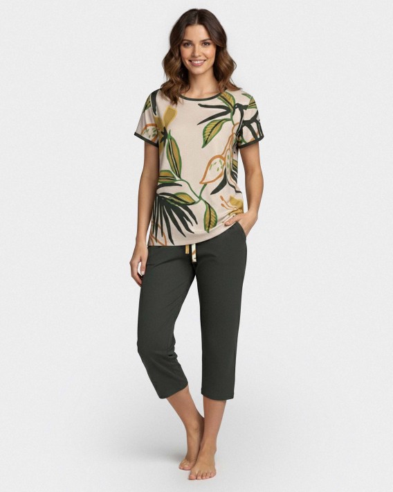 Damen-Kurzpyjama aus Lyocell mit Print