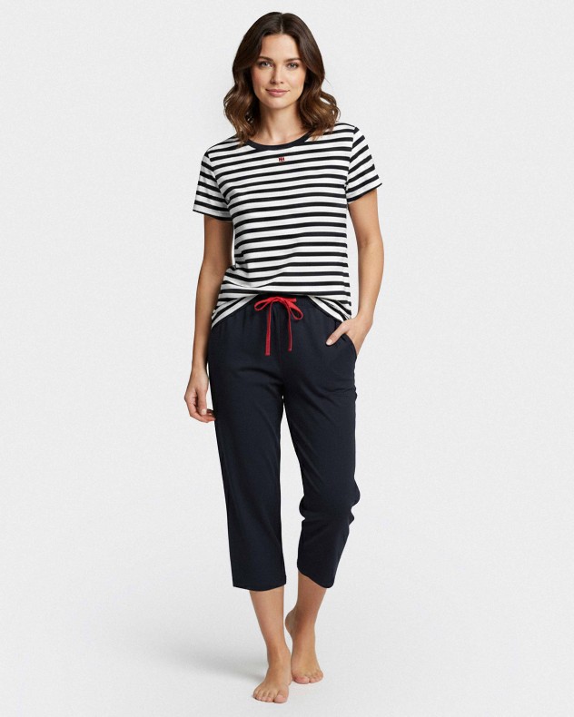 Damen-Pyjama aus Baumwolle mit Streifen