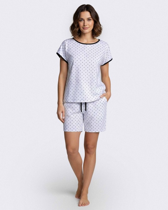 Kurzer Damen-Pyjama aus Modal mit Pünktchenmuster