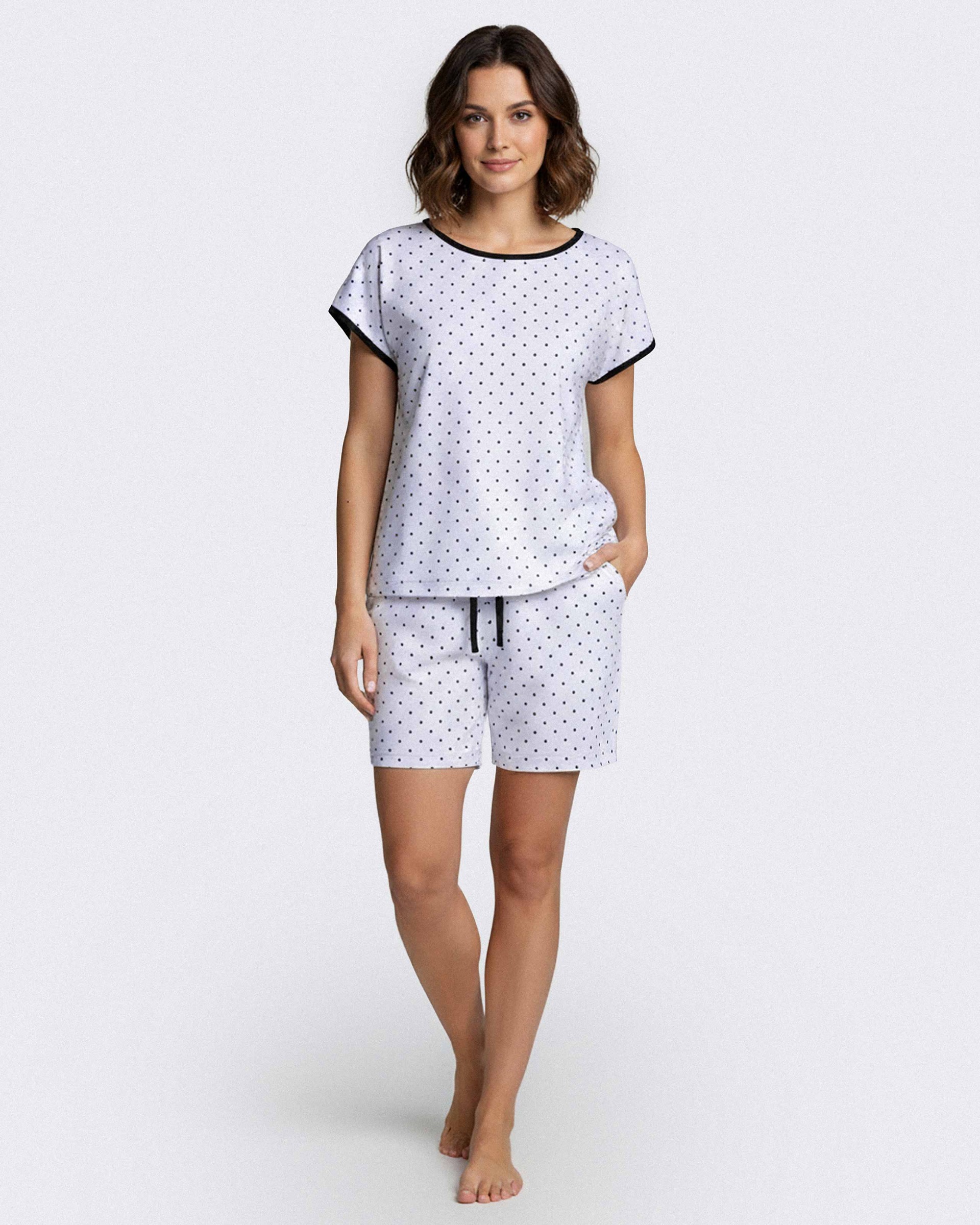 Kurzer Damen-Pyjama aus Modal mit Pünktchenmuster